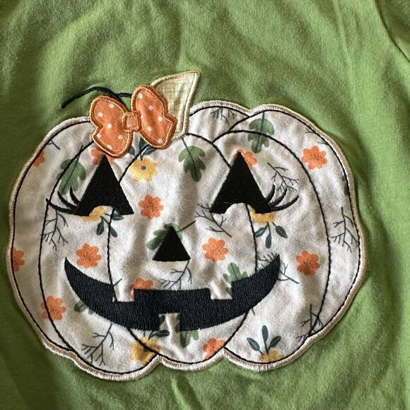 Marie Nicole Green Embroidered Floral Jack-o-Lantern Ruffle Romper 6-12 Months - Picture 4 of 10